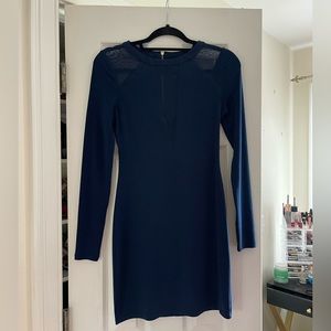 Navy blue mini dress with mesh inserts